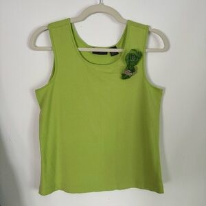 Relativity lime green tank top with floral appliqué